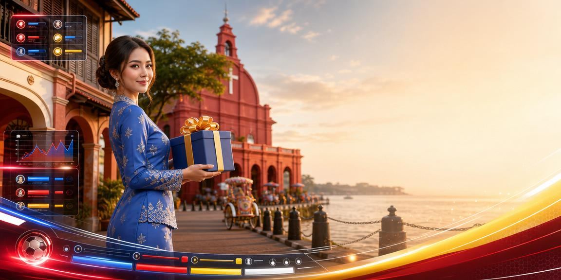 Pemain Malaysia menikmati hiburan kasino dalam talian f95zone dengan pakaian tradisional baju kurung di Melaka
